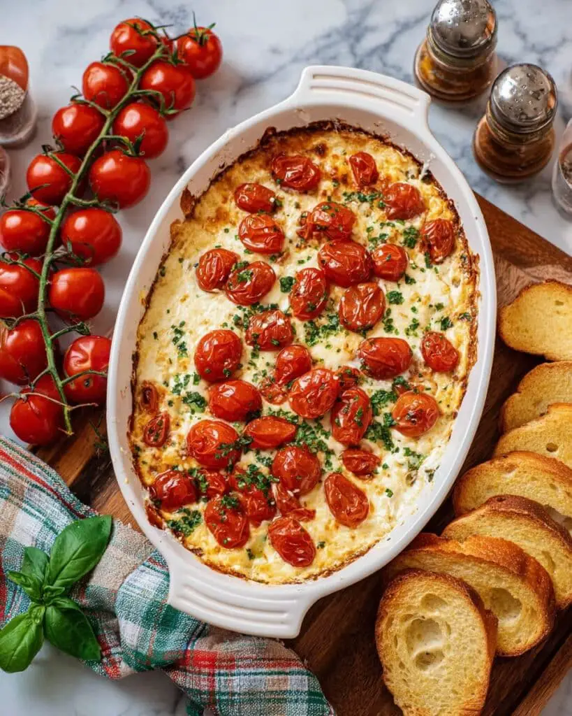 Caprese Dip with Roasted Cherry Tomatoes and Melted Mozzarella Recipe