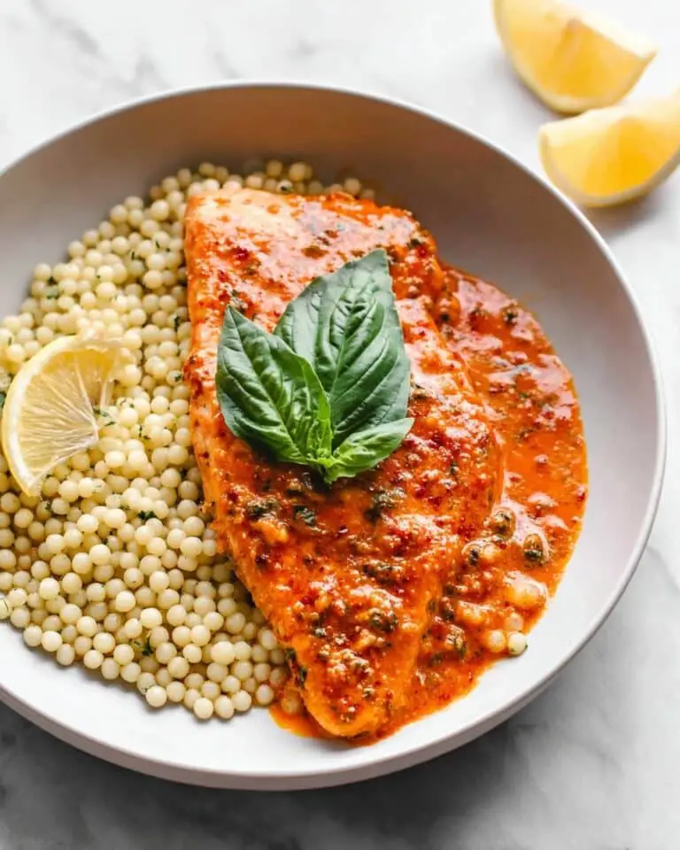 One Pan Mediterranean Chicken with Roasted Red Pepper Sauce Recipe