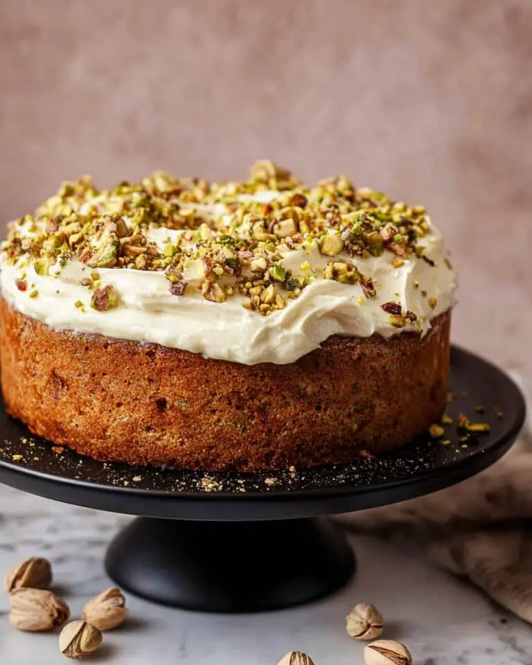 Pistachio Cake with Cream Cheese Whip and Chopped Pistachios Recipe