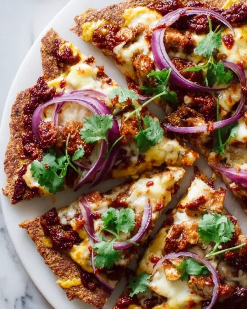Oatmeal Pizza Crust with BBQ Chicken Toppings Recipe