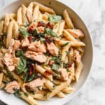 Lemon Garlic Salmon Pasta with Sun-Dried Tomatoes and Basil Recipe