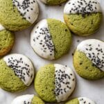 Matcha Cookies with White Chocolate Dip and Black Sesame Seeds Recipe
