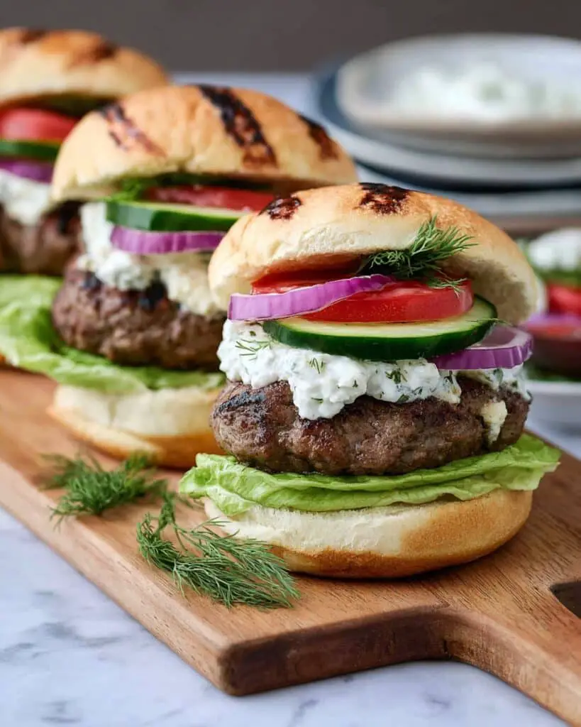 Greek Burger with Feta and Tzatziki Recipe