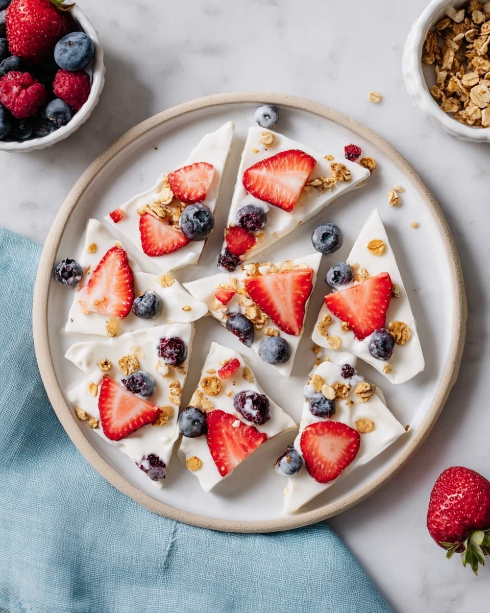 Frozen Yogurt Bark with Strawberries, Blueberries, and Granola Recipe