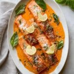 Roasted Red Pepper Salmon with Creamy Parmesan Sauce Recipe