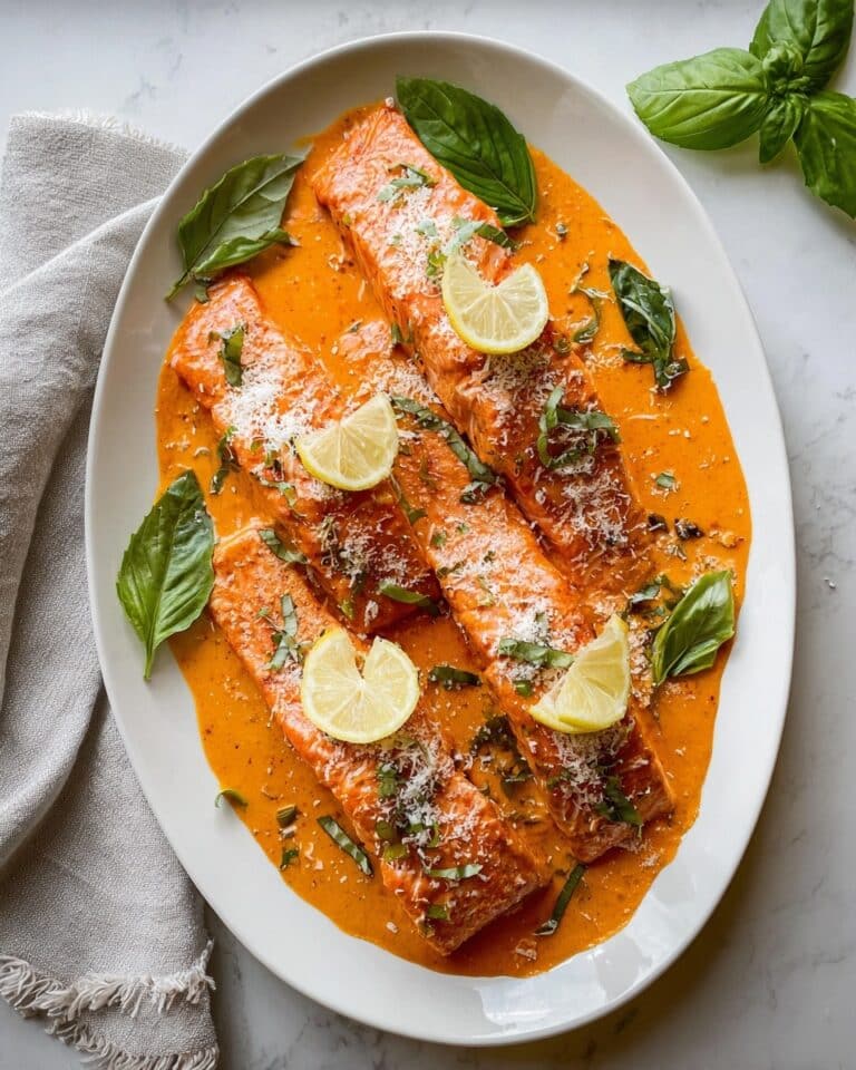 Roasted Red Pepper Salmon with Creamy Parmesan Sauce Recipe