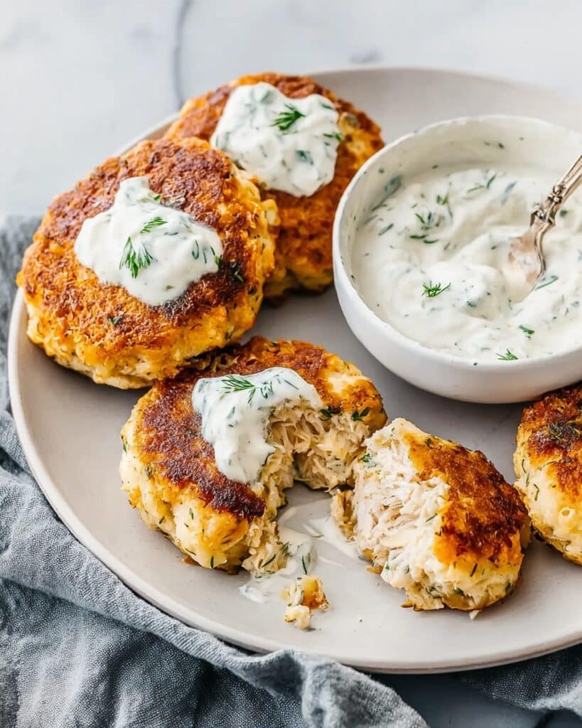 Crispy Salmon Patties with Dill-Garlic Dip Recipe