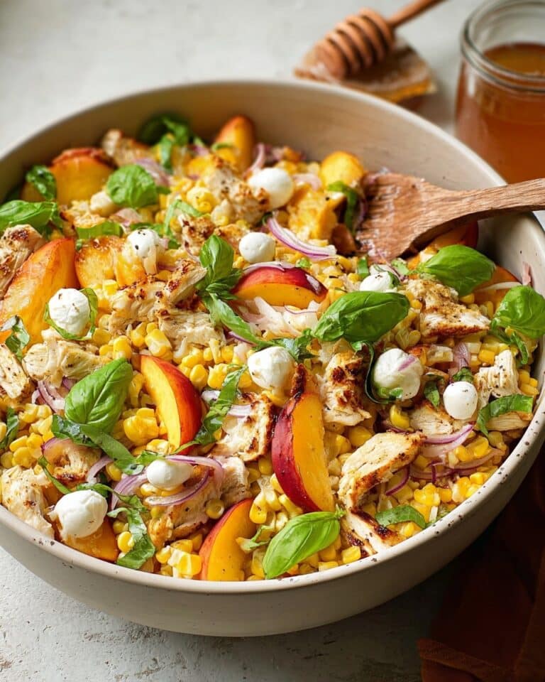 Peach & Basil Chicken Orzo Salad with Hot Honey Vinaigrette Recipe