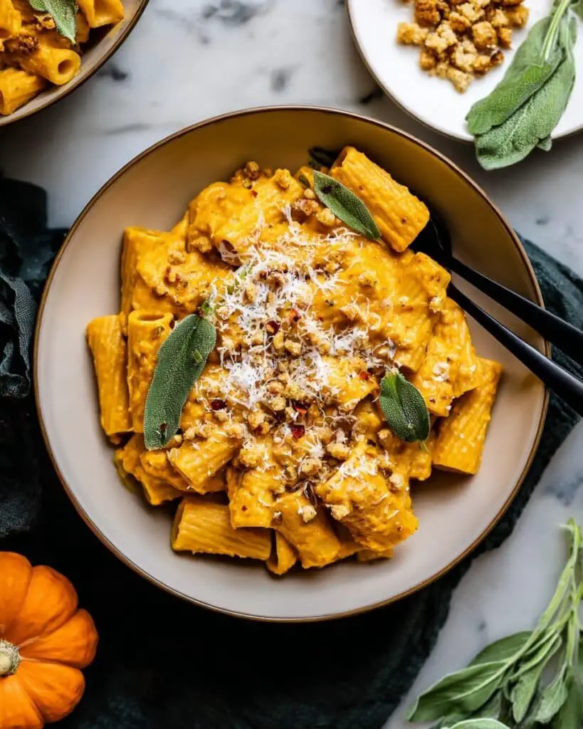 Creamy Pumpkin Pasta with Sage Walnut Topping Recipe