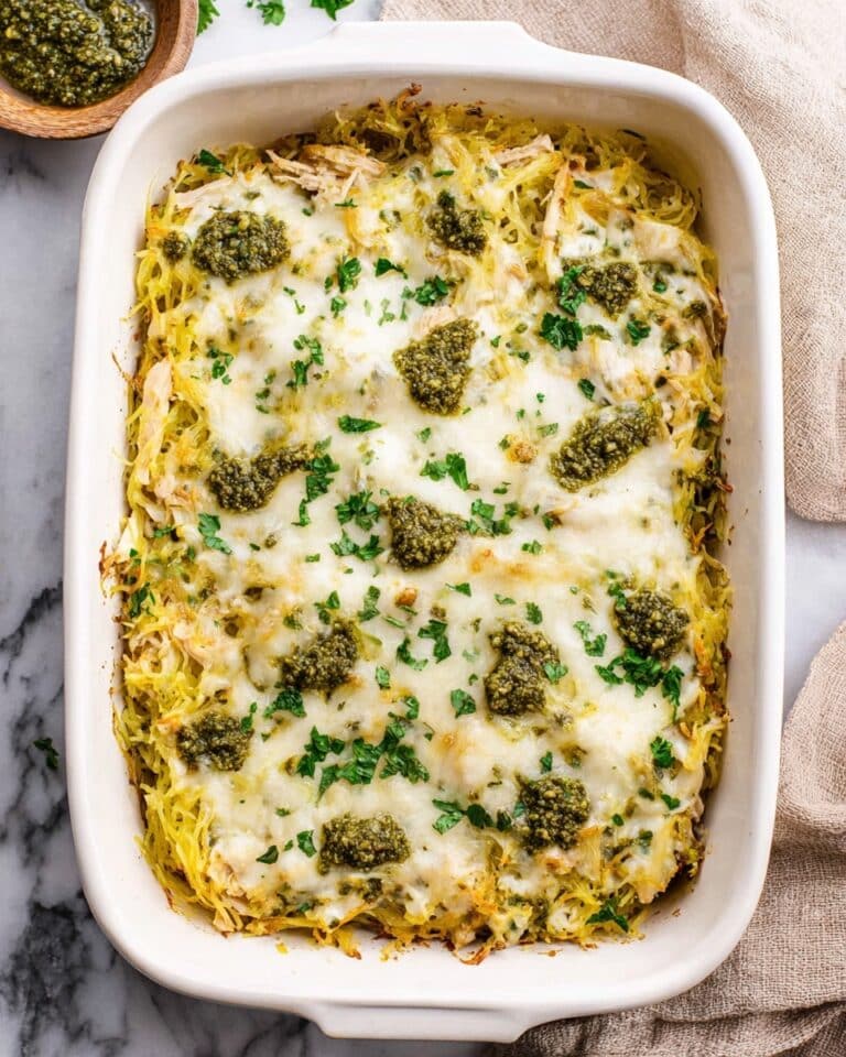 Cheesy Pesto Chicken Spaghetti Squash Recipe