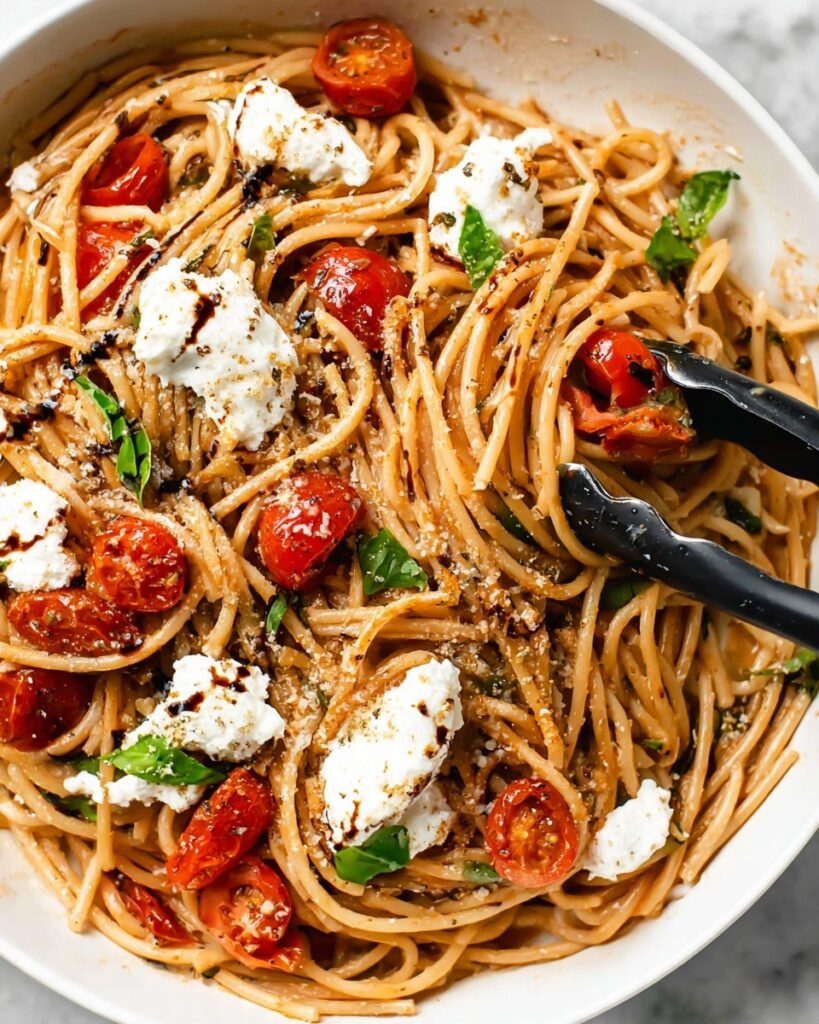 Burrata Pasta with Cherry Tomatoes, Basil, and Balsamic Vinegar Recipe