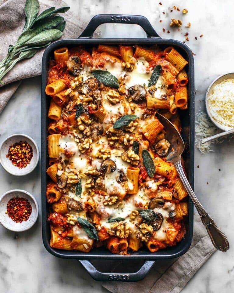 Pumpkin Tomato Pasta Bake with Walnut Sage Topping Recipe
