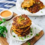 Vegetable Potato Fritters with Spiced Lentil Mayonnaise Recipe