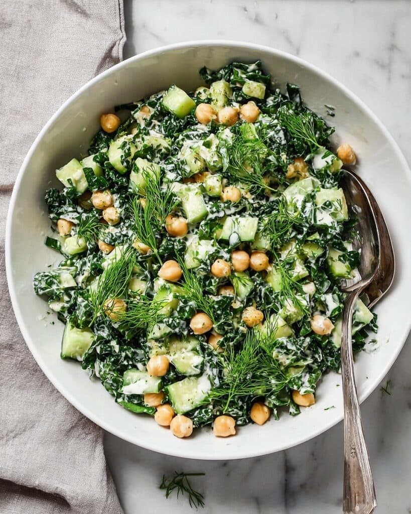 Kale Chickpea Salad with Lemon Tahini Dressing Recipe
