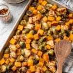 Maple Dijon Sheet Pan Chicken with Brussels Sprouts and Butternut Squash Recipe